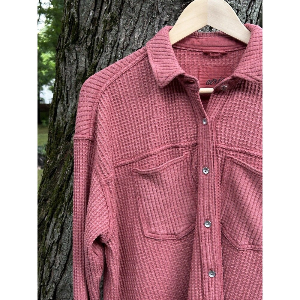 Aerie LumberJane Top Size XS Waffle Weave Button Front Slouchy Oversized Shacket - Picture 4 of 7